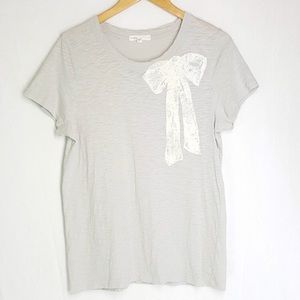 J. CREW Grey Bow Print Casual Short Sleeve T-shirt